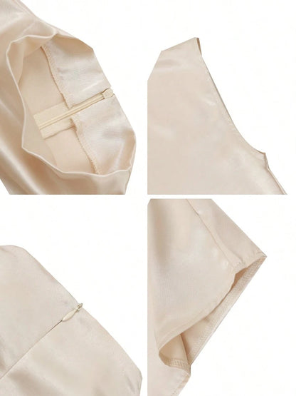Women's Elegant Solid Satin Blouse, Suitable For Dates And Office Occasions Summer