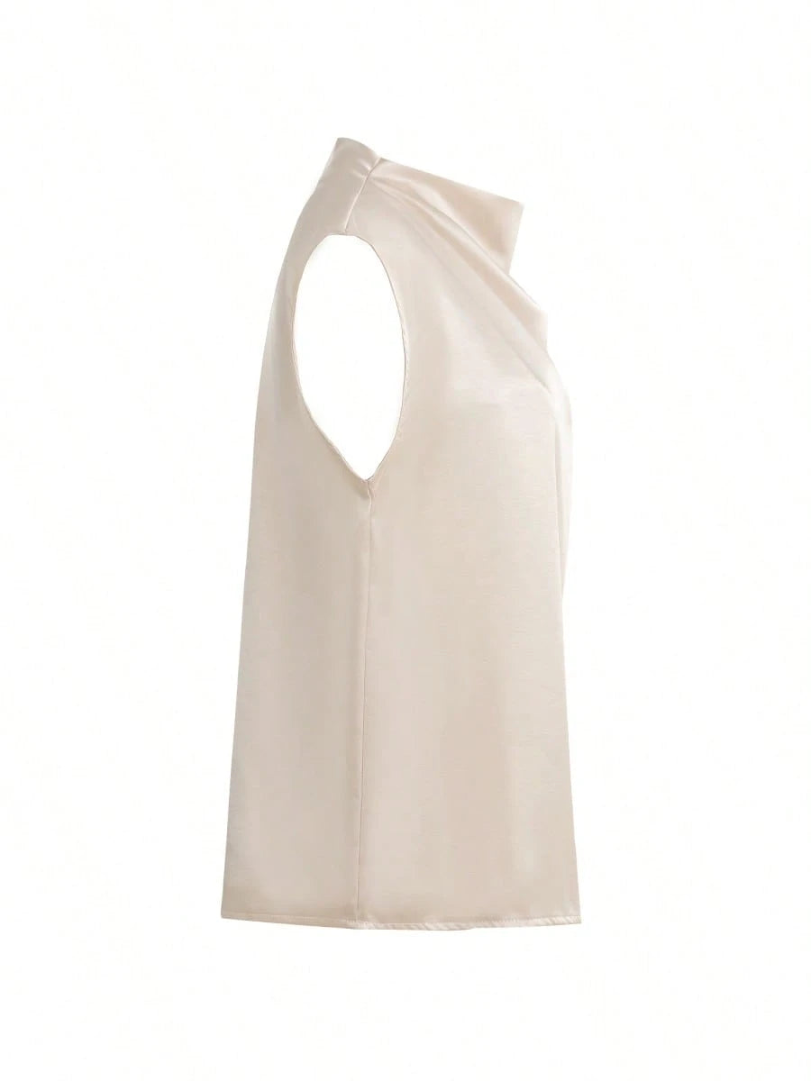 Women's Elegant Solid Satin Blouse, Suitable For Dates And Office Occasions Summer