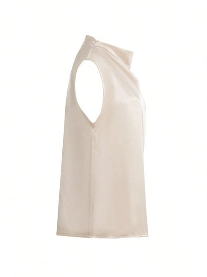 Women's Elegant Solid Satin Blouse, Suitable For Dates And Office Occasions Summer
