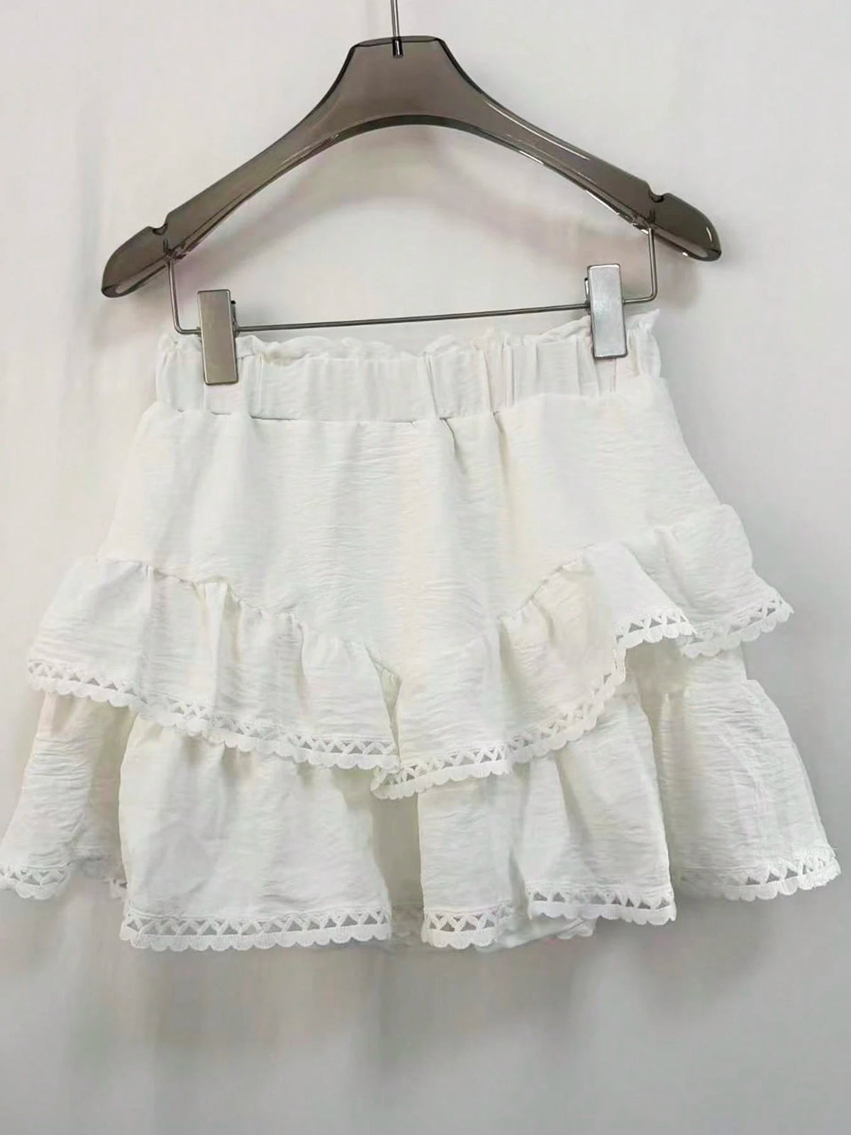 Women's Elegant White Skort Pants With Elastic Waist, Ruffle Hem And Lace Trim, Suitable For Casual, Vacation, Sports, Golf Skort Summer, Coquette Aesthetic