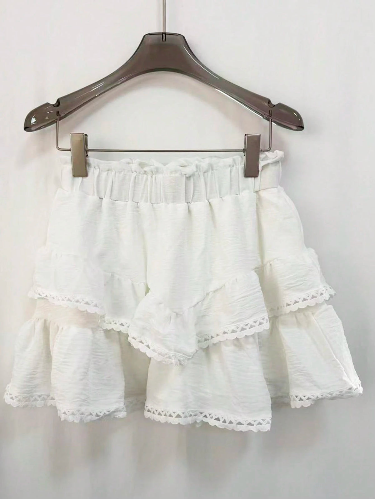 Women's Elegant White Skort Pants With Elastic Waist, Ruffle Hem And Lace Trim, Suitable For Casual, Vacation, Sports, Golf Skort Summer, Coquette Aesthetic