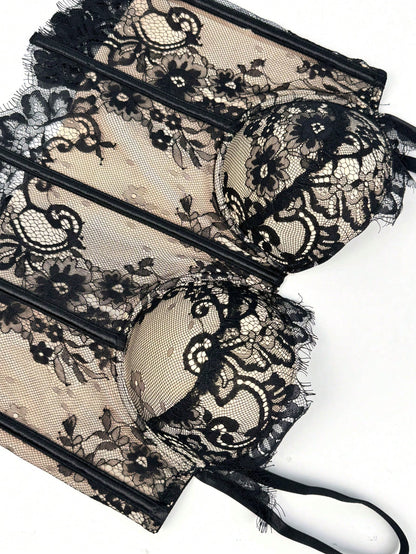 Women's Floral Lace Corset Camisole Top, Elegant & Sexy Vacation Casual Black Summer, Romantic