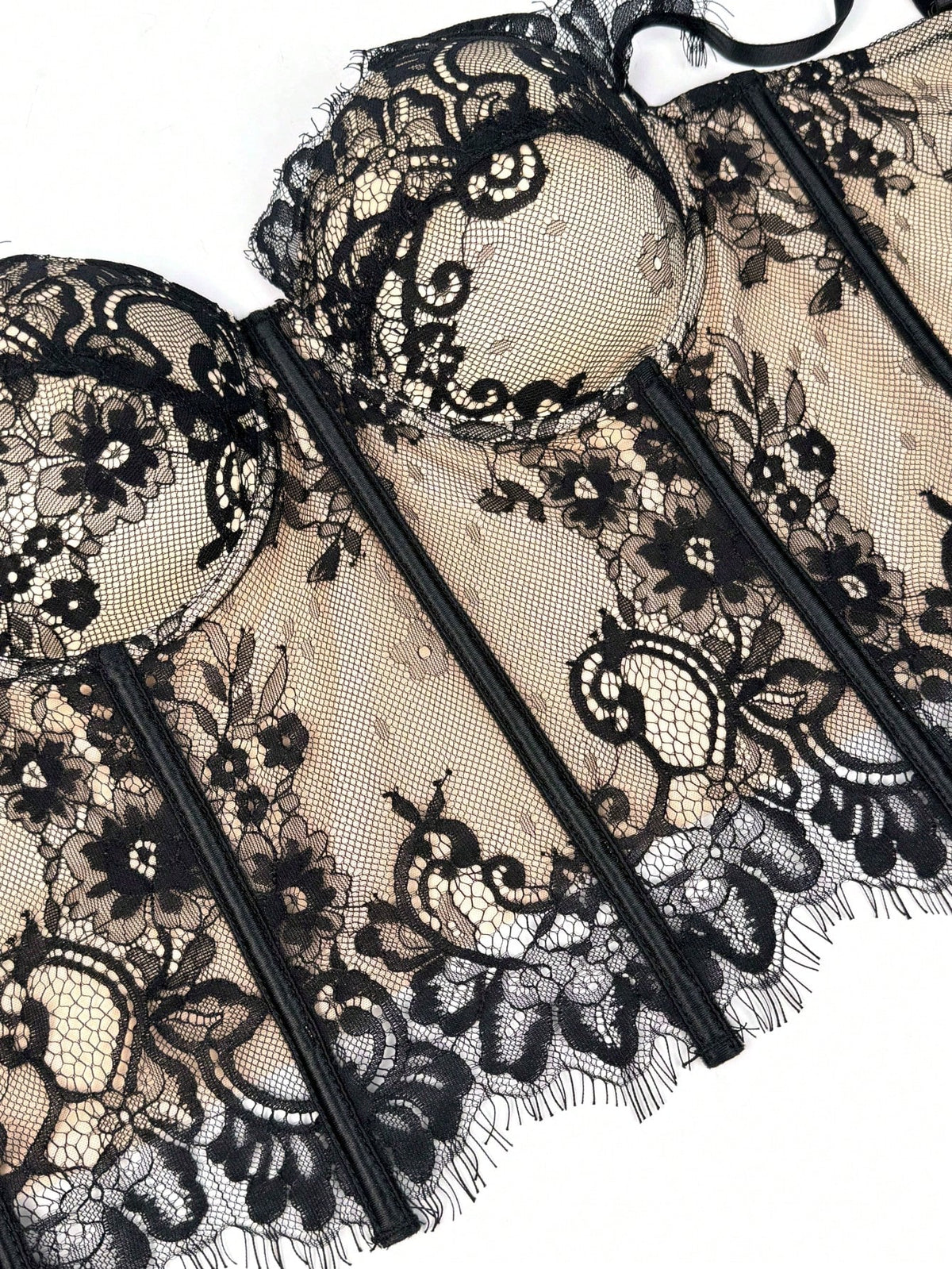 Women's Floral Lace Corset Camisole Top, Elegant & Sexy Vacation Casual Black Summer, Romantic