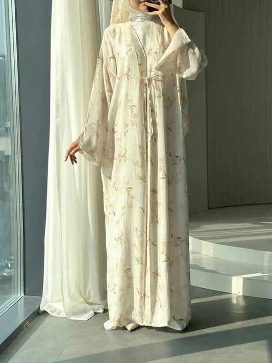 Women's Floral Print Arabic Long Robe, Casual Cardigan, Suitable For Daily And Festival Wear, Women's Long Loose Robe Vacation Fall