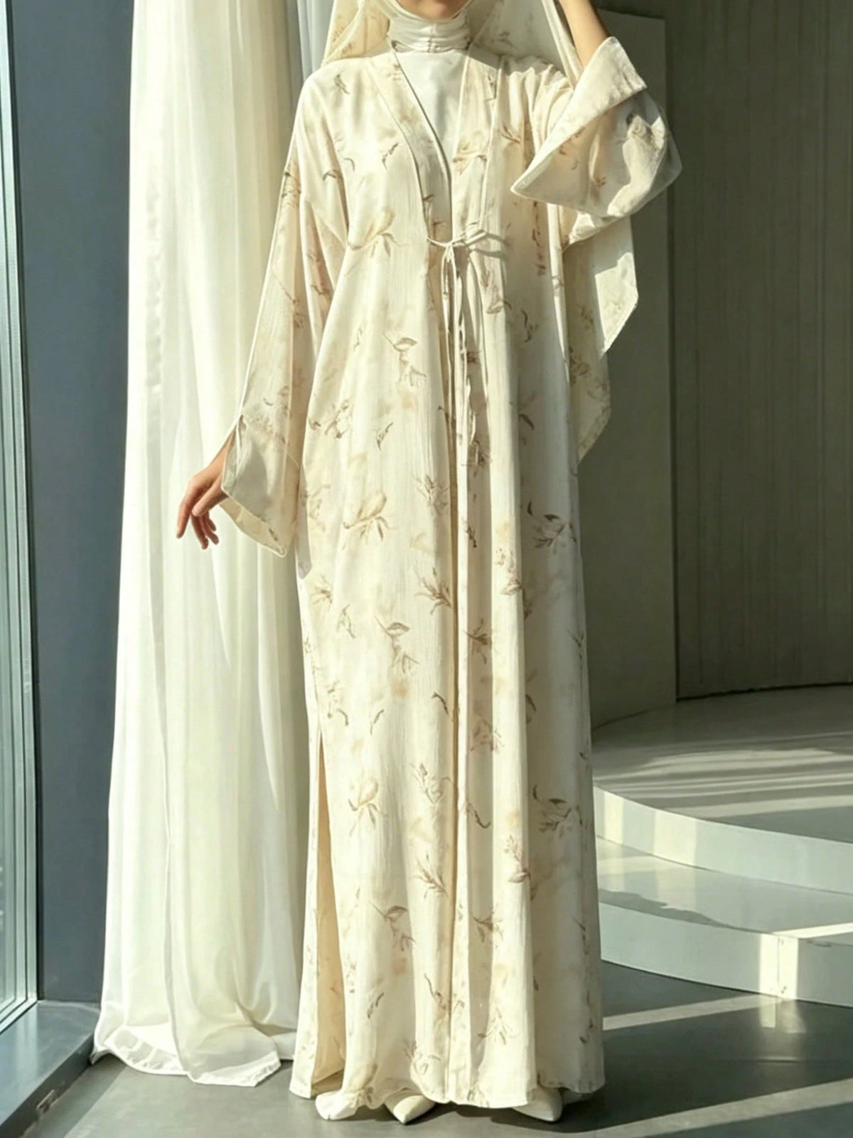 Women's Floral Print Arabic Long Robe, Casual Cardigan, Suitable For Daily And Festival Wear, Women's Long Loose Robe Vacation Fall