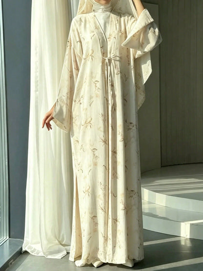 Women's Floral Print Arabic Long Robe, Casual Cardigan, Suitable For Daily And Festival Wear, Women's Long Loose Robe Vacation Fall