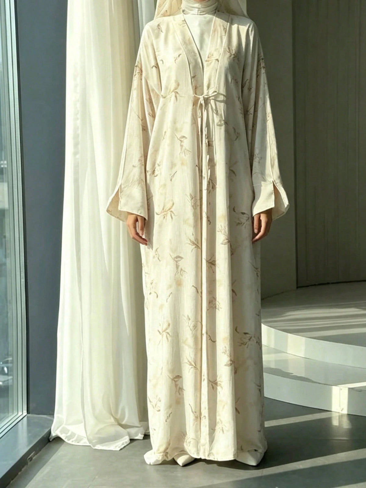 Women's Floral Print Arabic Long Robe, Casual Cardigan, Suitable For Daily And Festival Wear, Women's Long Loose Robe Vacation Fall