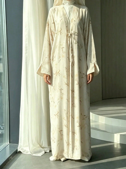 Women's Floral Print Arabic Long Robe, Casual Cardigan, Suitable For Daily And Festival Wear, Women's Long Loose Robe Vacation Fall
