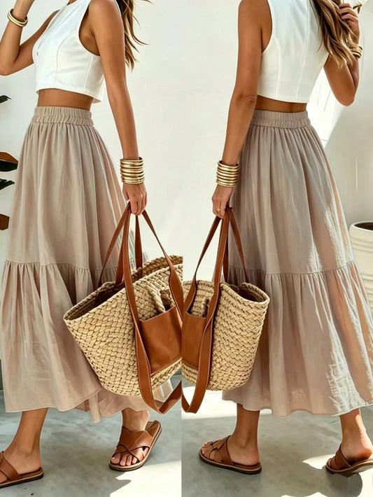 Women's Flowy Pleated A-Line Dress, Casual Non-Stretch Polyester, Suitable For Summer, Boho Chic, Vacationcore