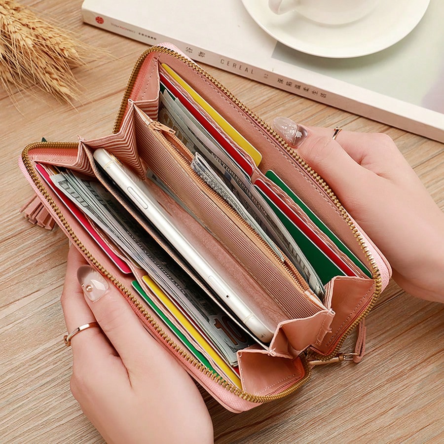 Women's Fringe Long Wallet Cute Coin Purse Zipper Credit Card Holder Fashionable And Simple Heart Embroidery Wallet Gift Gift Present Heart Purse(Heart Pattern Random) Wallet Purse Wallet Wallet Keych
