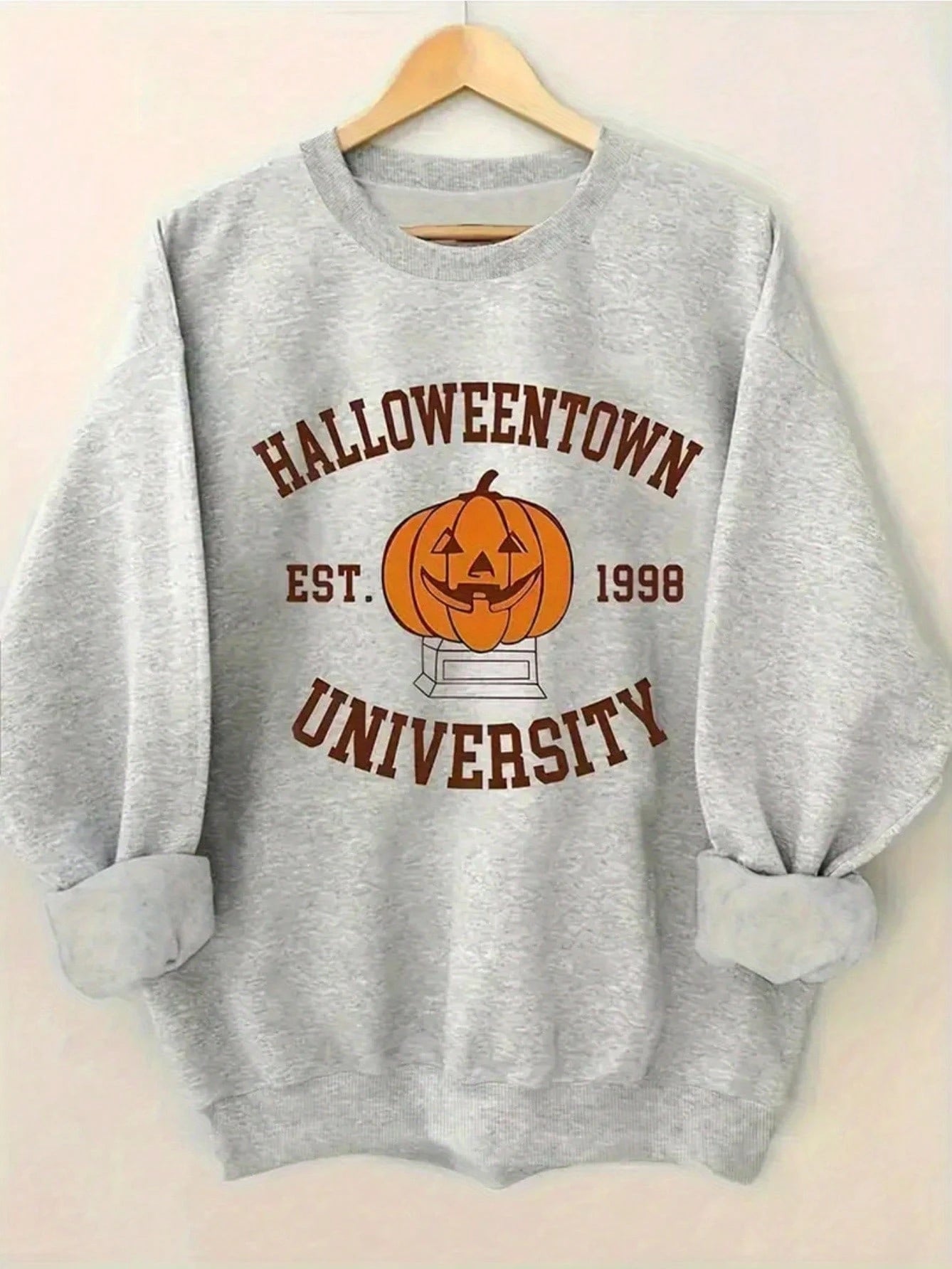 Women's Halloween Sweater- Pumpkin Pattern Pullover From Halloween Town University, Founded In 1998- Gray Crew Neck Sweatshirt, Suitable For Hallowe