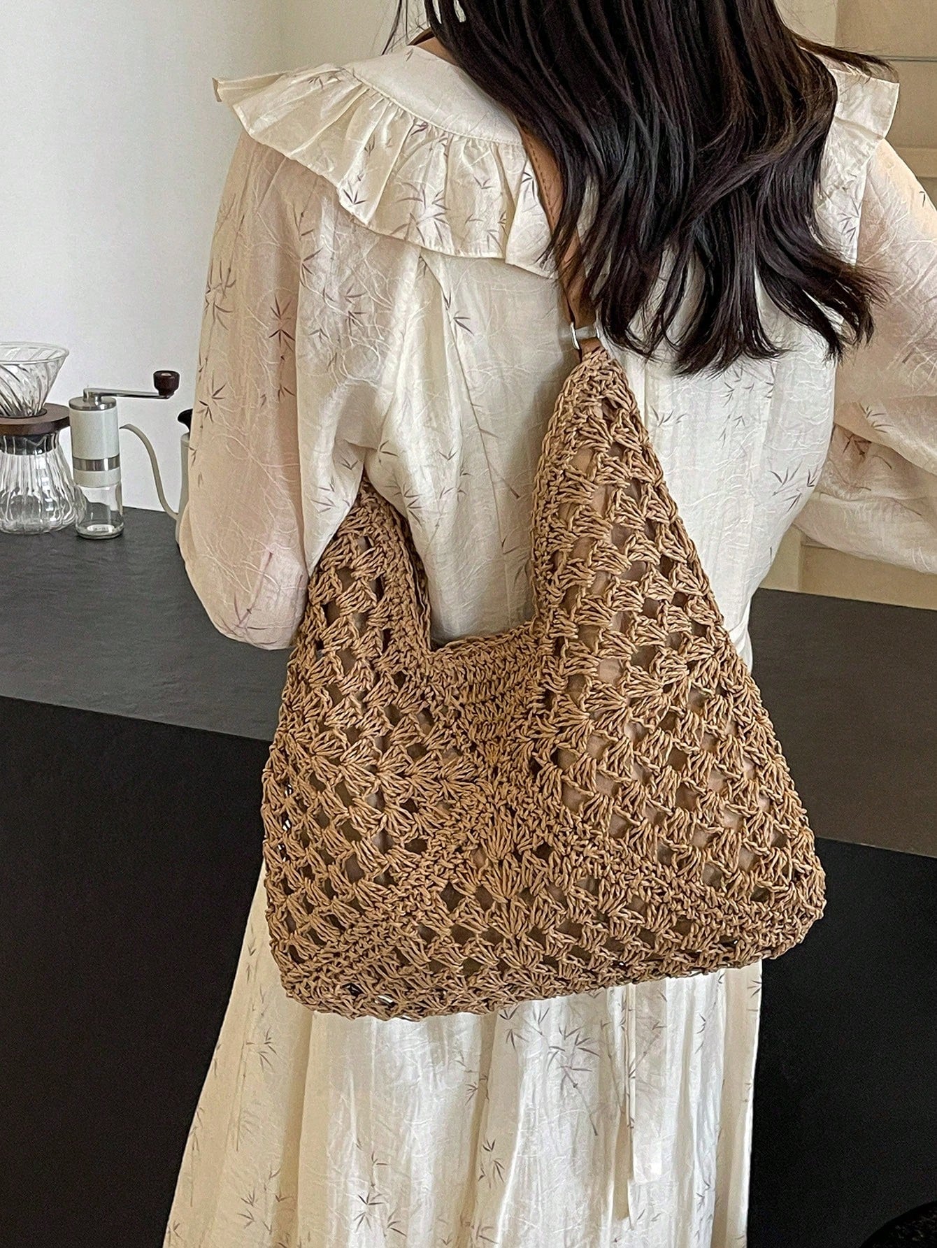Women's Hand-Woven Grandmother Check Contrasting Large Capacity Tote Bag, Beach Purse, Perfect For Summer, Vacation & Daily Use, Travel Must Haves, Summer Straw Beach Bag For Women,Holiday