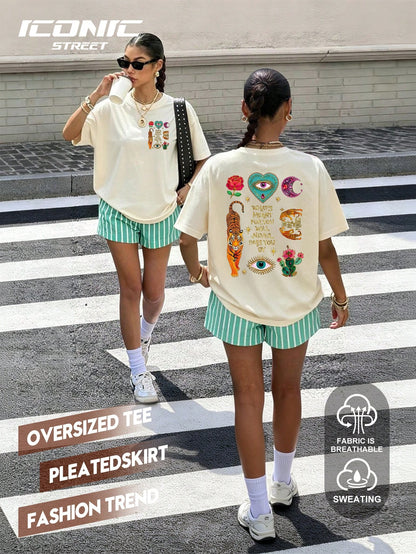Women's High Elasticity Round Neck Short Sleeve Regular Fabric T-Shirt Tiger Eye Print Casual Summer