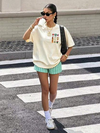 Women's High Elasticity Round Neck Short Sleeve Regular Fabric T-Shirt Tiger Eye Print Casual Summer
