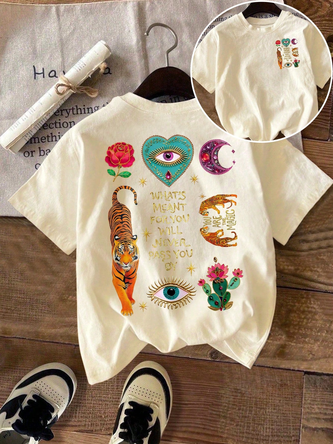 Women's High Elasticity Round Neck Short Sleeve Regular Fabric T-Shirt Tiger Eye Print Casual Summer