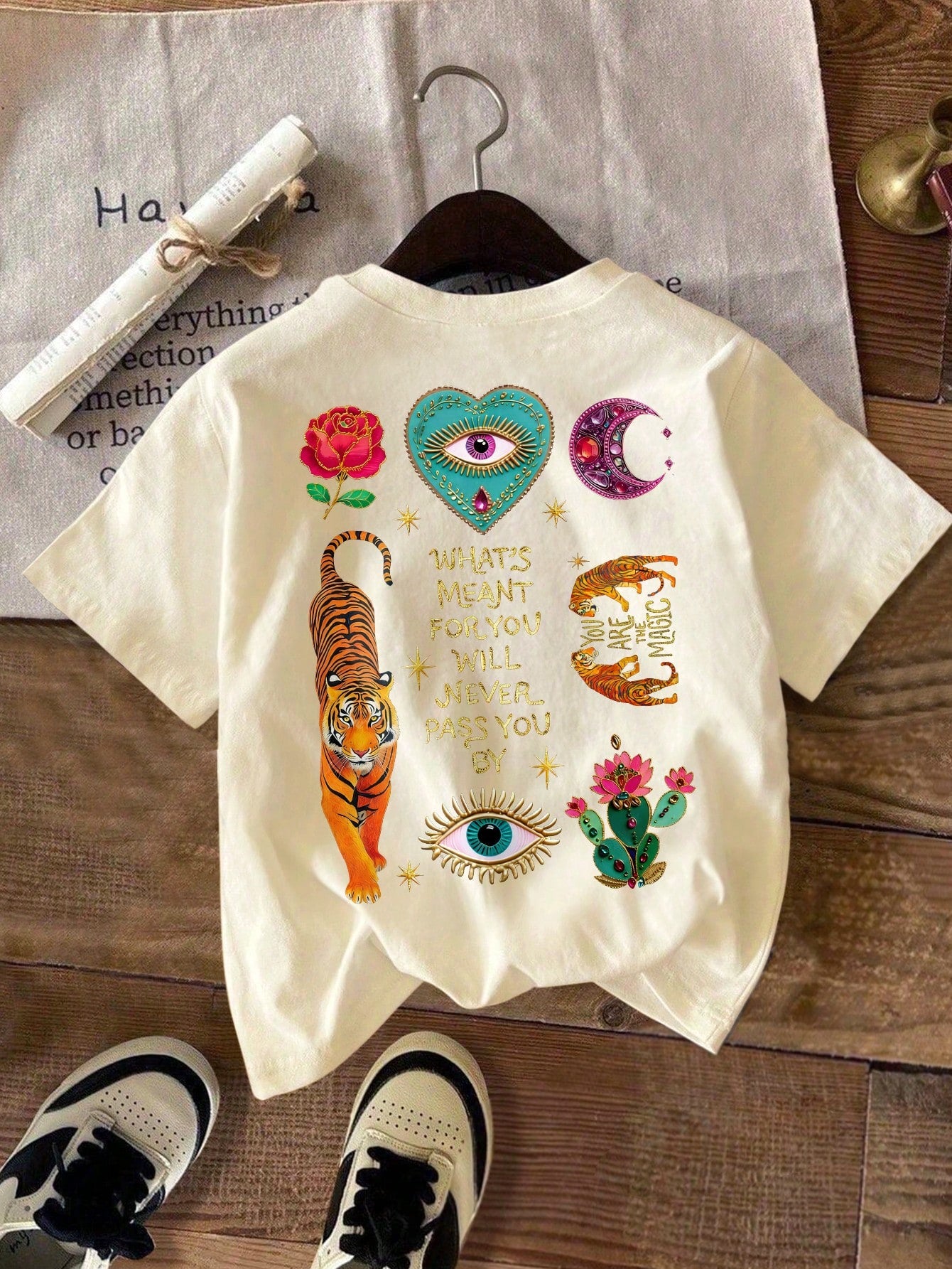 Women's High Elasticity Round Neck Short Sleeve Regular Fabric T-Shirt Tiger Eye Print Casual Summer