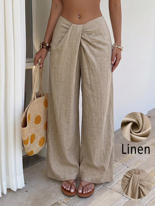 Women's High Waist Front Twist Wide Leg Pants, Low Waist Draped Pleated Loose Wide Leg Pants, Summer Vacation Casual Bottoms, Loose Slimming Commute Vacation Casual High-End Versatile Pants