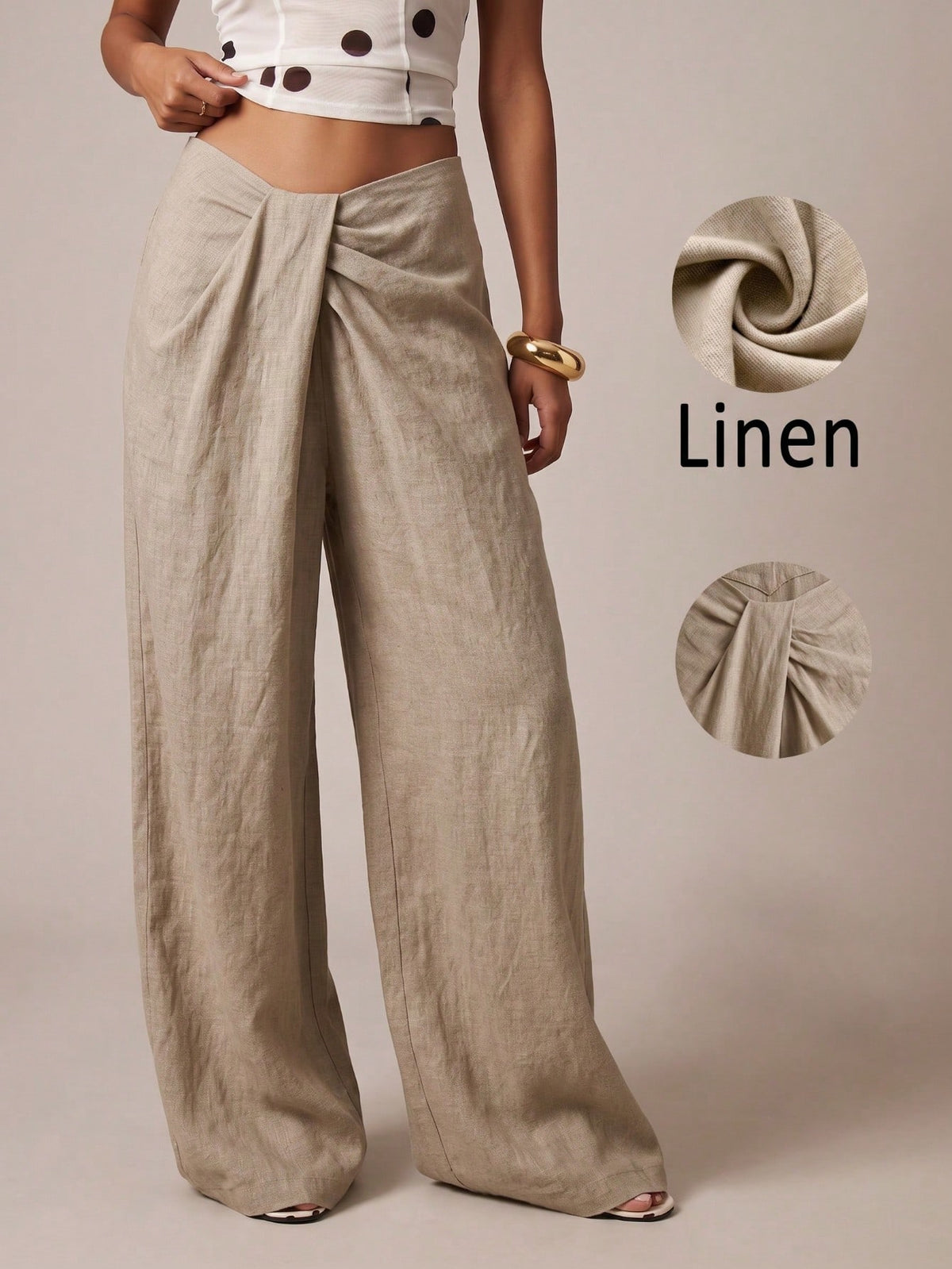 Women's High Waist Front Twist Wide Leg Pants, Low Waist Draped Pleated Loose Wide Leg Pants, Summer Vacation Casual Bottoms, Loose Slimming Commute Vacation Casual High-End Versatile Pants