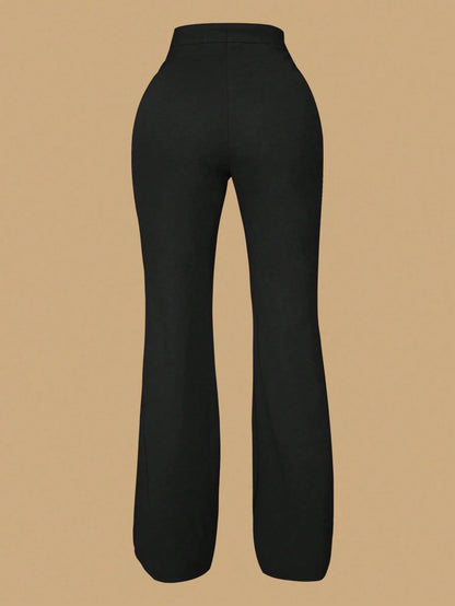 Women's High Waist Slim Fit Elegant Minimalist Office Pants, Women Apparel, Women's Bottoms Black Spring