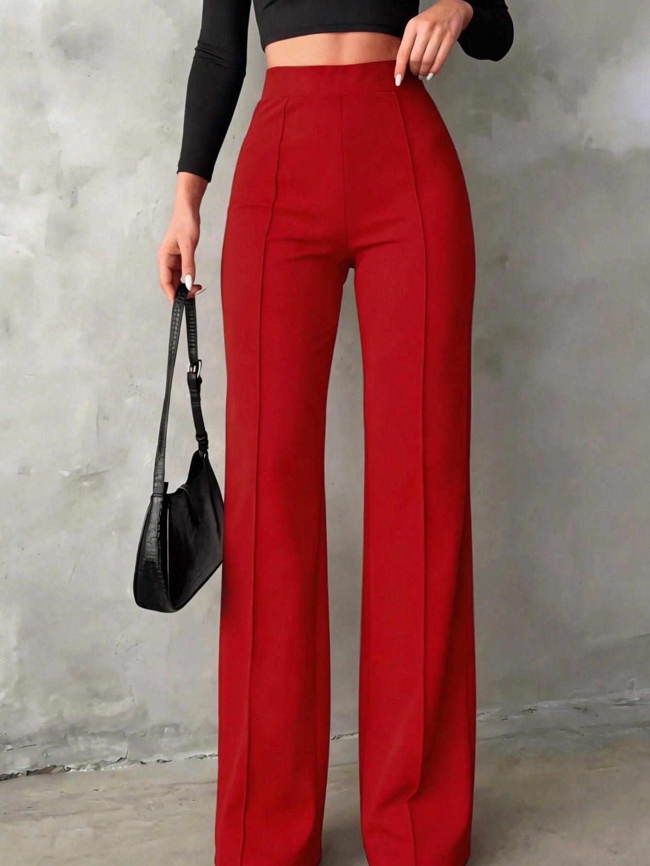 Women's High Waist Slim Fit Elegant Minimalist Office Pants, Women Apparel, Women's Bottoms Black Spring