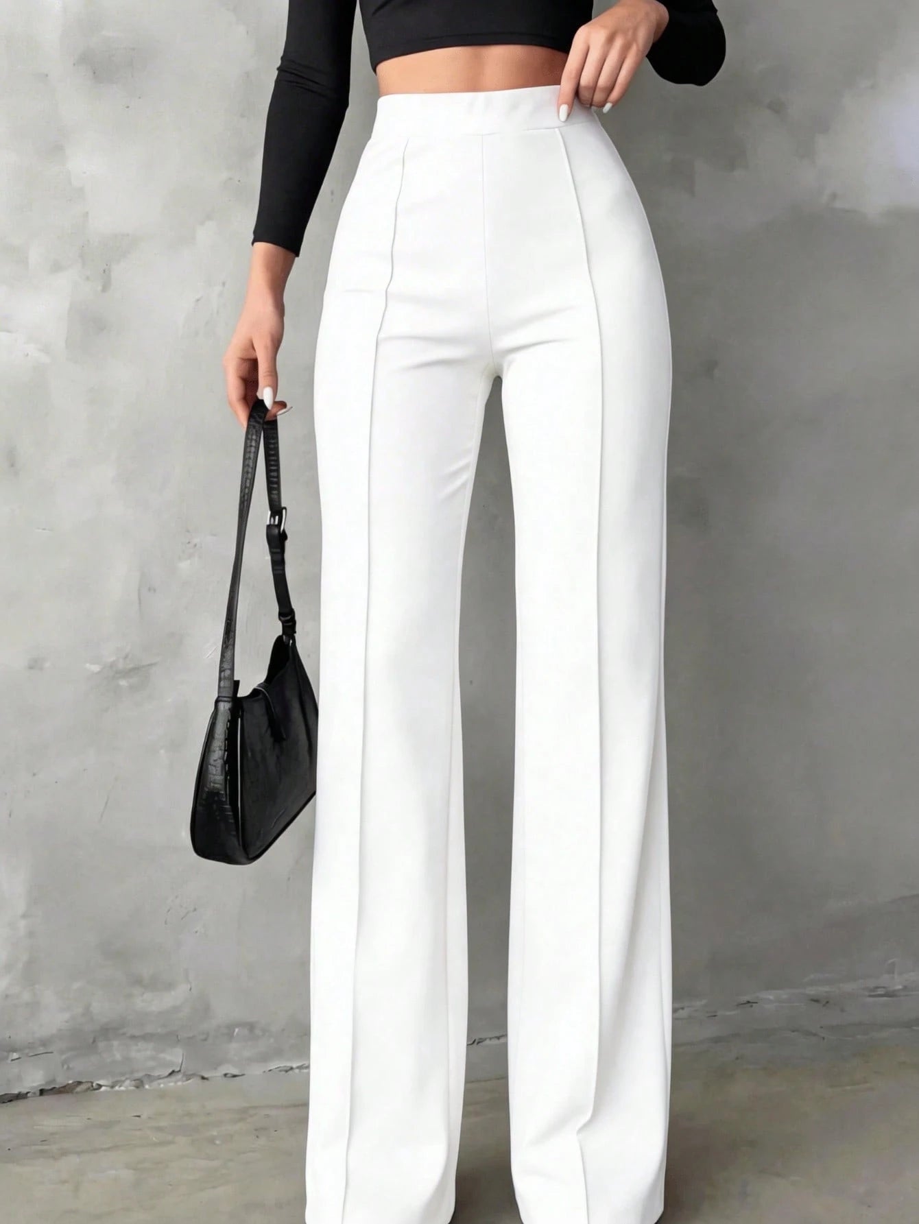 Women's High Waist Slim Fit Elegant Minimalist Office Pants, Women Apparel, Women's Bottoms Black Spring