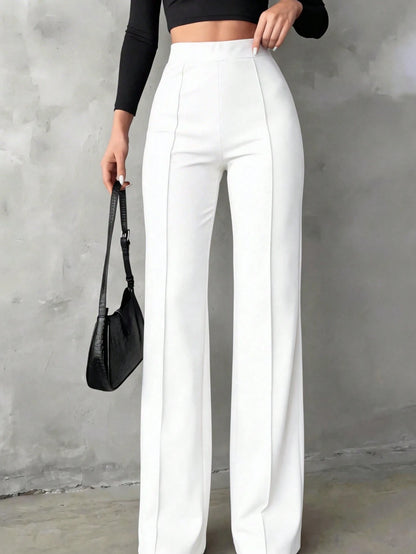 Women's High Waist Slim Fit Elegant Minimalist Office Pants, Women Apparel, Women's Bottoms Black Spring