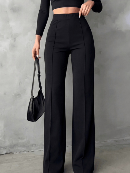 Women's High Waist Slim Fit Elegant Minimalist Office Pants, Women Apparel, Women's Bottoms Black Spring