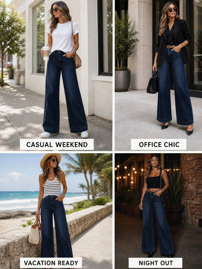 Women's High Waist Wide Leg Jeans Flare Denim Pants Casual Loose Fit For Summer Daily Wear Vacation Travel Versatile Comfortable Long Trousers