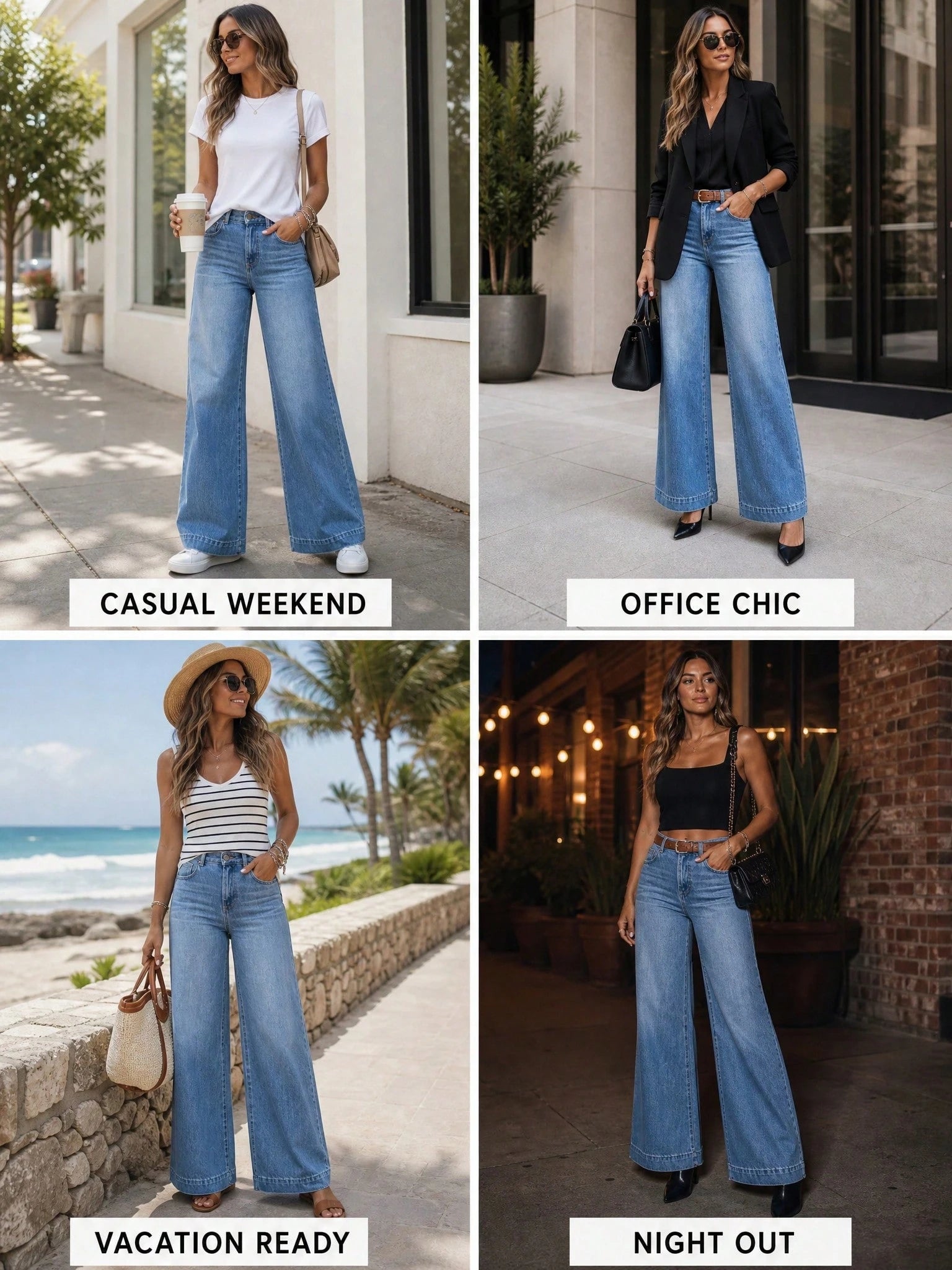 Women's High Waist Wide Leg Jeans Flare Denim Pants Casual Loose Fit For Summer Daily Wear Vacation Travel Versatile Comfortable Long Trousers