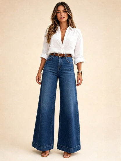 Women's High Waist Wide Leg Jeans Flare Denim Pants Casual Loose Fit For Summer Daily Wear Vacation Travel Versatile Comfortable Long Trousers