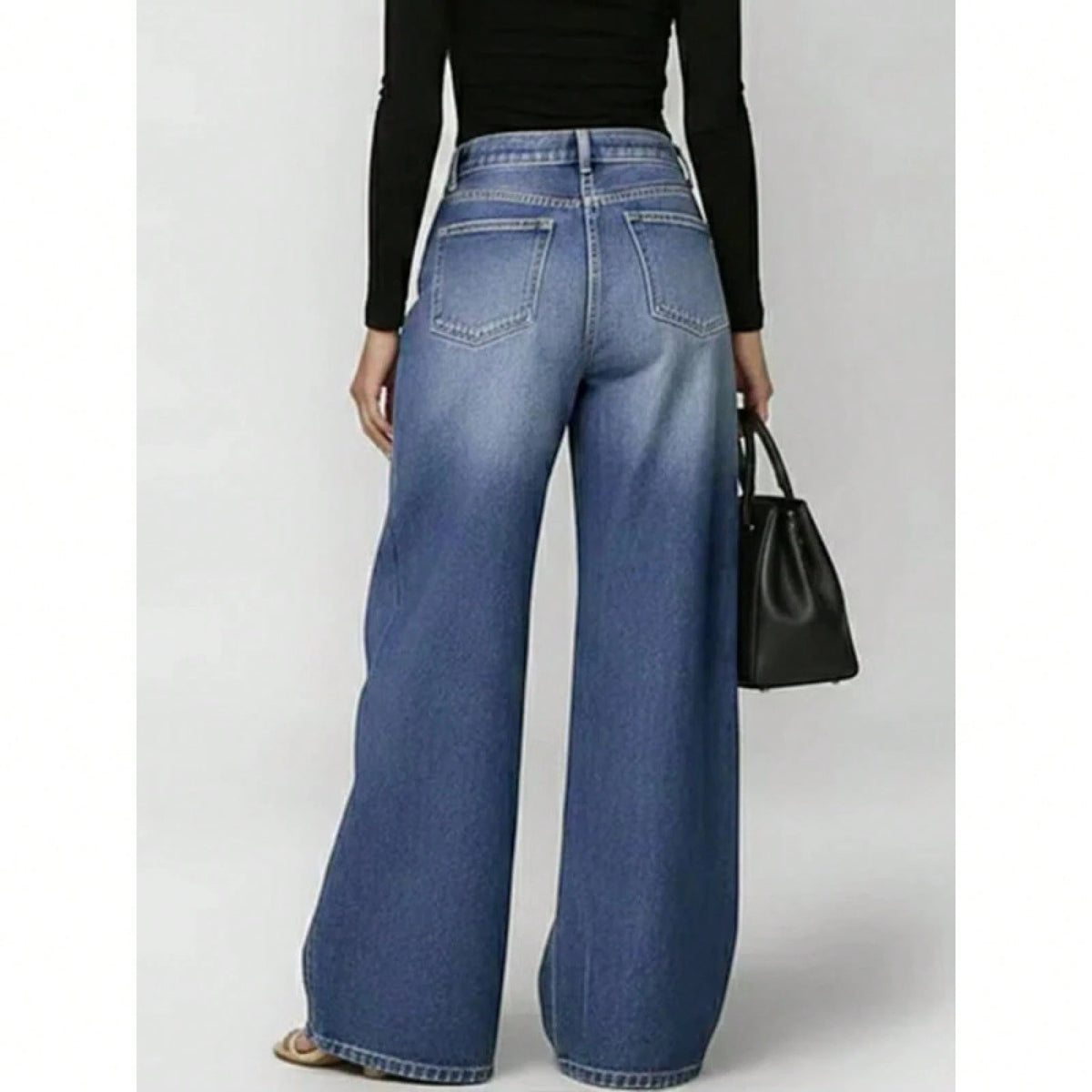 Women's High Waist Wide Leg Loose Fit Jeans, Eyelet Cutout Detail Button Fly Denim Like Pants With Side Pockets, Edgy Streetwear Daily Casual Outfit