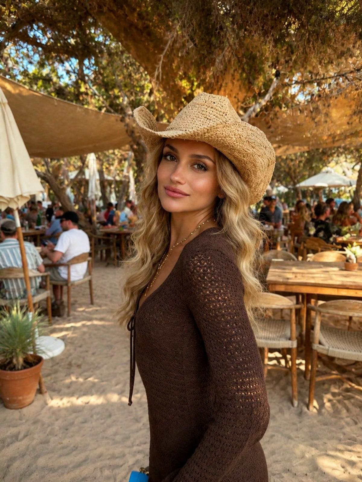 Women's Hollow Out Short Knitted Cardigan, V-Neck Tie Waist Knit Dress With Flare Sleeves, Spring Summer Beach Vacation Style, Korean Style, Cottagecore