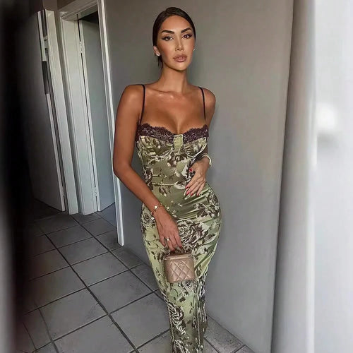 Women's Lace Contrast Color Lace Pajamas, Printed Long Bodycon Slit Knitted Midi Slip Dress Prom, Bridesmaid, Dresses, Fall