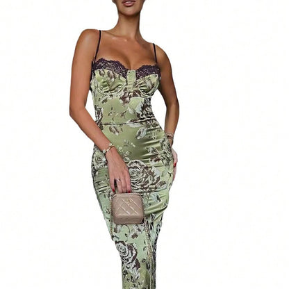 Women's Lace Contrast Color Lace Pajamas, Printed Long Bodycon Slit Knitted Midi Slip Dress Prom, Bridesmaid, Dresses, Fall