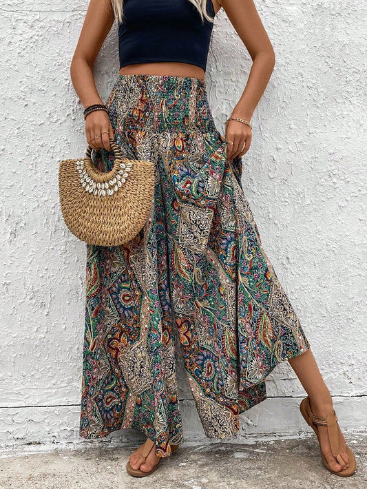 Women's Lightweight Casual Loose Waist Palazzo Pants, Bohemian Style, Suitable For Summer Vacation