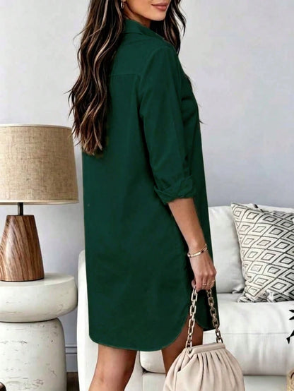 Women's Long Sleeve Button Down High-Low Hem Shirt Dress