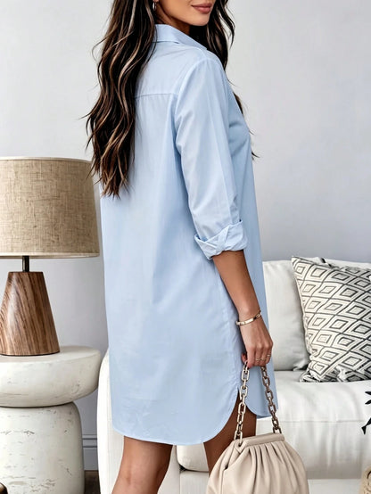 Women's Long Sleeve Button Down High-Low Hem Shirt Dress