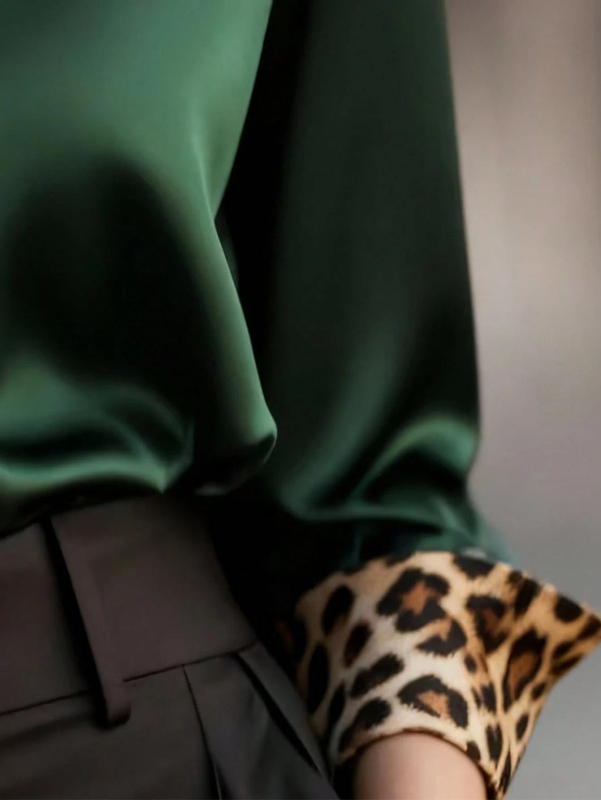 Women's Long Sleeve Leopard Print Patchwork Button-Up Elegant Shirt Spring