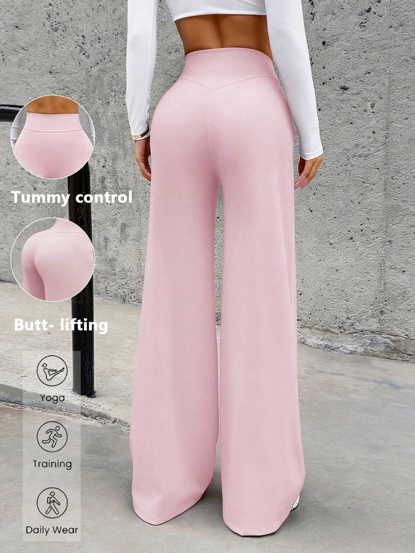 Women's Minimalist High Waist Sports Fitness Running Wide Leg Pants, Comfortable Casual Leggings, High Stretch Flared Commuting Yoga Trousers Pink