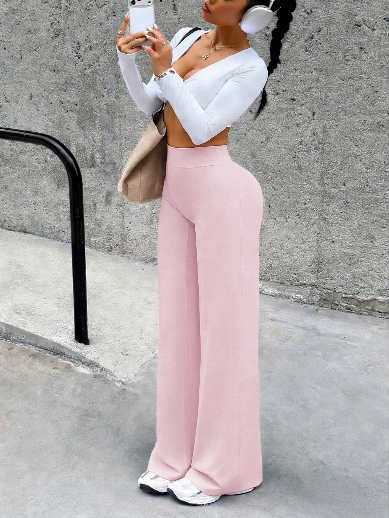 Women's Minimalist High Waist Sports Fitness Running Wide Leg Pants, Comfortable Casual Leggings, High Stretch Flared Commuting Yoga Trousers Pink