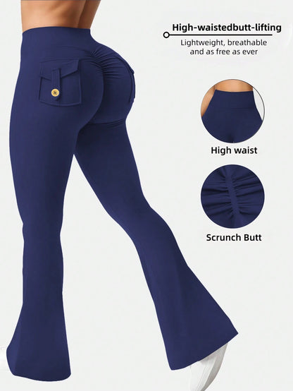 Women's Outdoor Slight-Flare Pants, Outdoor Athletic Pants With Pockets, Women's Fitted Athletic Pants, Butt-Lifting Yoga Pants (Spring/Autumn Style)