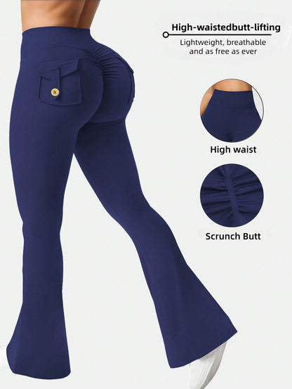 Women's Outdoor Slight-Flare Pants, Outdoor Athletic Pants With Pockets, Women's Fitted Athletic Pants, Butt-Lifting Yoga Pants (Spring/Autumn Style)