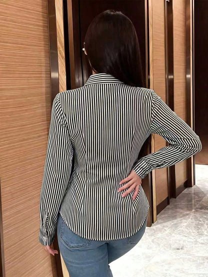 Women's Plain Color Long Sleeve Wrap Blouse, Spring Autumn Women Shirt