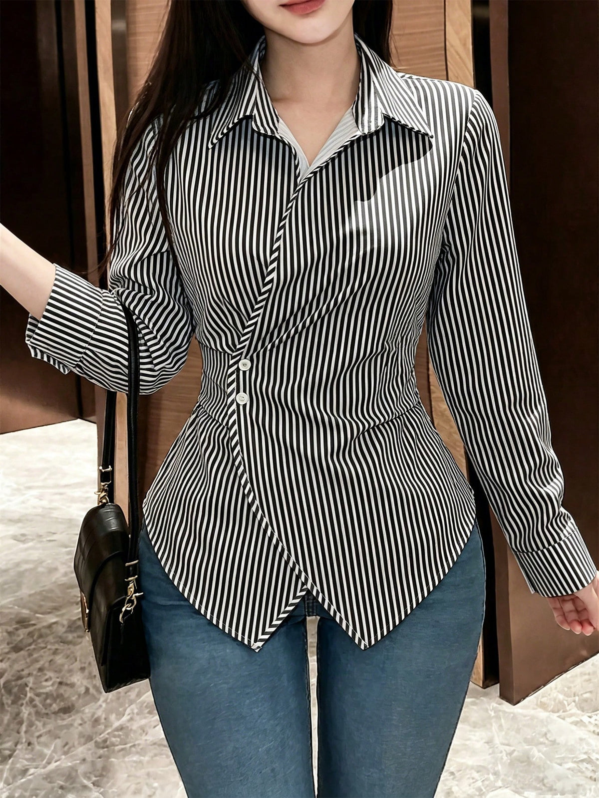 Women's Plain Color Long Sleeve Wrap Blouse, Spring Autumn Women Shirt