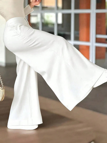 Women's Premium Loose Casual Floor-Length Wide Leg Pants For Autumn Commute White