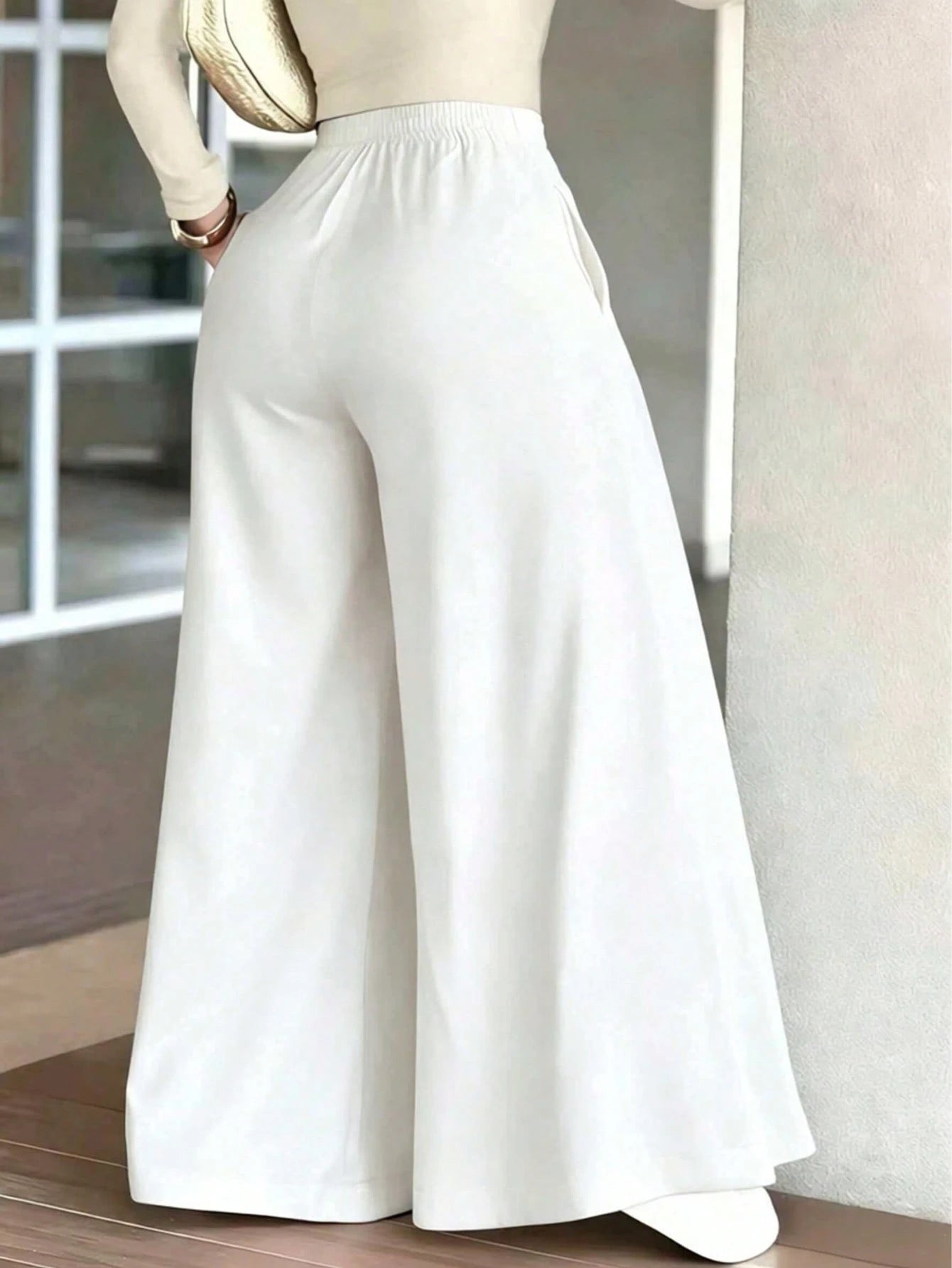 Women's Premium Loose Casual Floor-Length Wide Leg Pants For Autumn Commute White