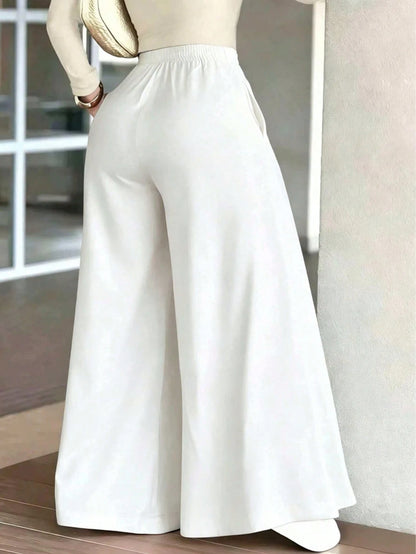 Women's Premium Loose Casual Floor-Length Wide Leg Pants For Autumn Commute White