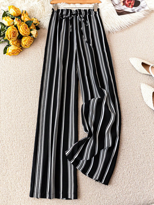 Women's Printed Loose Fit Bowknot Waist Elegant Casual Pants, Suitable For Vacation & Daily Wear Fall Cloth For Women