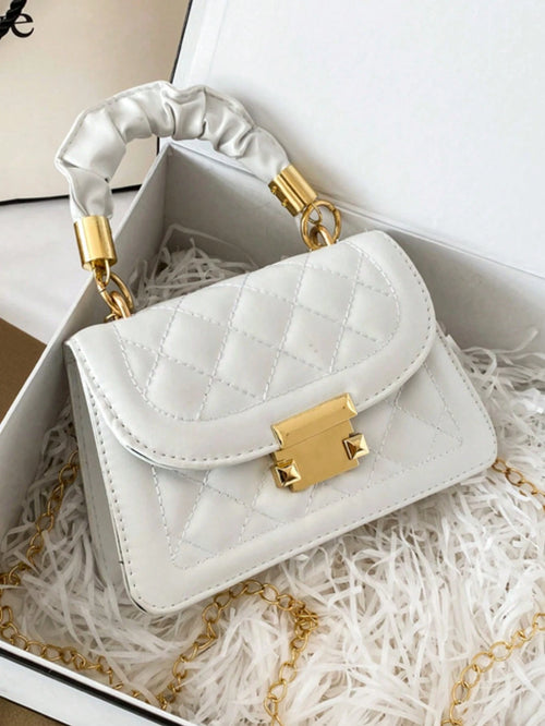 Women's Quilted Shoulder Bag,Handbag, PU Leather Metal Chain, Secure Clasp Closure