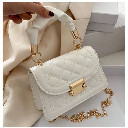 Women's Quilted Shoulder Bag,Handbag, PU Leather Metal Chain, Secure Clasp Closure